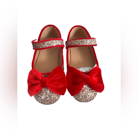 NWOT- Enchanted Toddler Girls Gold Sequined Red Velvet Mary Jane Flats SZ- 11 - Picture 4 of 13